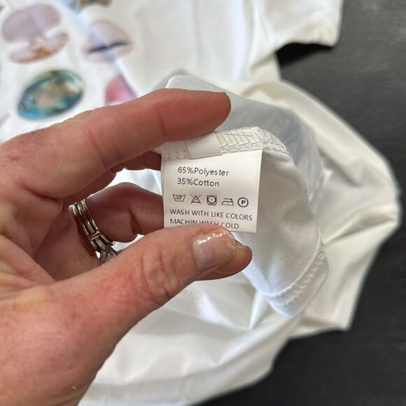 Blue and White Marine Life cropped fitted T-Shirt- size M - Picture 9 of 9